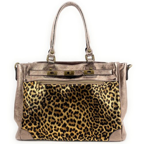 Grand sac cabas en cuir irise jane by night champagne leopard Oh My Bag La Redoute