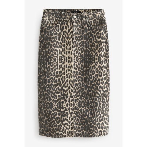 Jupe mi longue en denim avec imprime leopard Next La Redoute