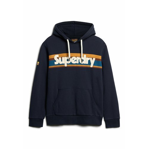 Striped cotton mix hoodie with retro logo navy blue Superdry La Redoute