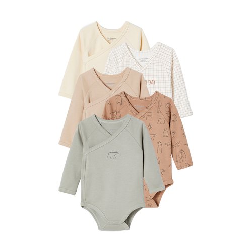 Lot 5 bodies manches longues ouverture naissance en coton bio beige Vertbaudet La Redoute
