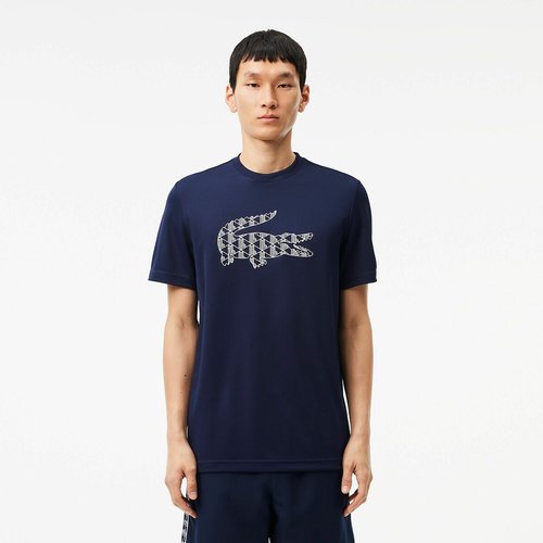 Ultra dry monogram tennis t shirt in cotton pique navy blue Lacoste La Redoute