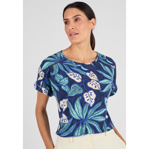 Damart T-Shirt Dynamic Climatyl Donna Girocollo – Manica Corta, Tessuto Tecnico Traspirante, UPF50+, Antiodore, Blu Screziato, Taglia L