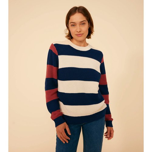 Maglione a righe blu marino ecru rosso Petit Bateau La Redoute