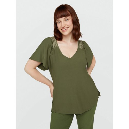 T shirt avec broderie en fil dore a la hauteur des epaules vert Fiorella Rubino La Redoute