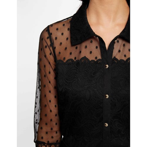T-shirt Morgan Rouge Et Noir Avec Détails Dentelle Et Plumetis - Taille XS - Occasion Très Bon état
