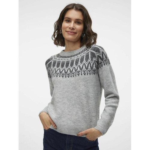 Pull a motif jacquard norvegien gris ecru Vero Moda La Redoute