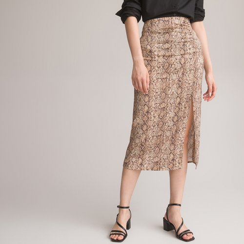 Gonna dritta lunga stampa animalier in satin fantasia pitonata La Redoute Collections La Redoute