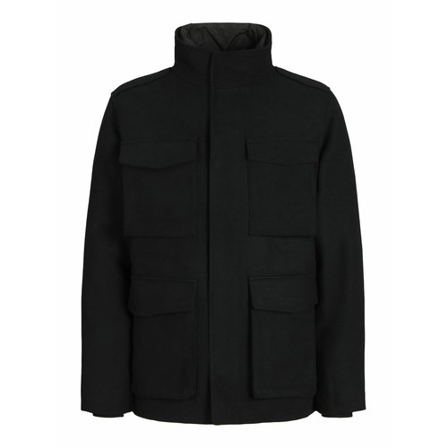 High neck pea coat black Jack Jones La Redoute