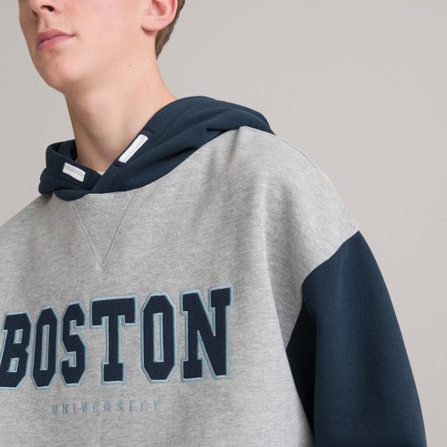 Felpa oversize con cappuccio ricamo boston davanti marine grigio chine La Redoute Collections La Redoute
