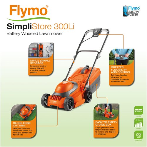 Simplistore 300 li rotary cordless lawn mower orange grey Flymo La Redoute