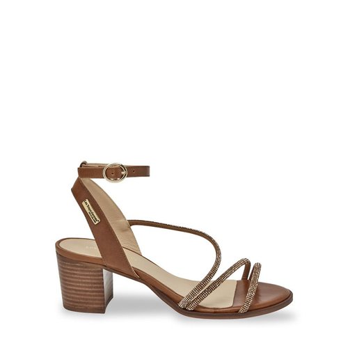 Tan leather mid heel sandals clearance