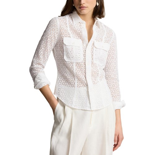 Openwork linen shirt with flap pockets and long sleeves white Polo Ralph Lauren La Redoute