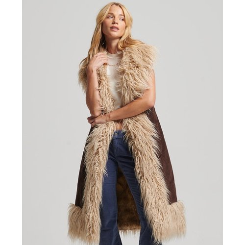 Gilet afghan long sans manches en imitation fourrure Superdry La Redoute