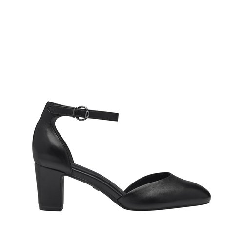 Black leather pumps with ankle strap outlet