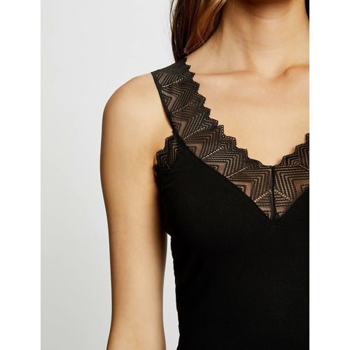 Débardeur Noir Femme Taille 42 Avec Haut En Dentelle - Occasion Très Bon état - Marque LE