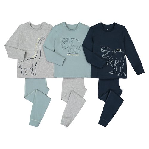 Lote de 3 pijamas de algodon con estampado de dinosaurios azul verde gris La Redoute Collections La Redoute