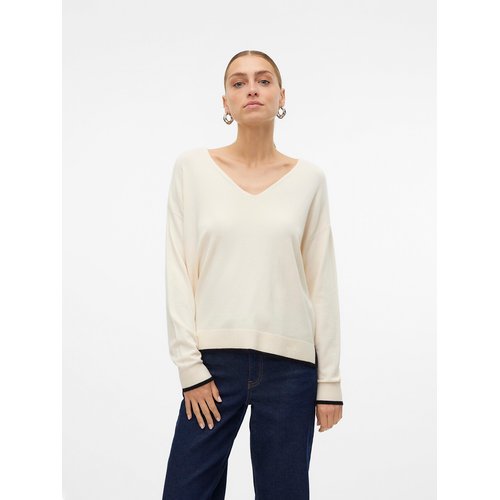 Fine knit jumper sweater with v neck off white Vero Moda La Redoute