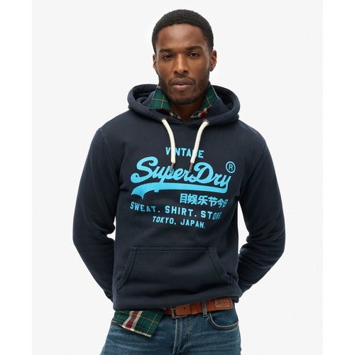 Sweat a capuche avec logo vintage fluo bleu marine eclipse Superdry La Redoute