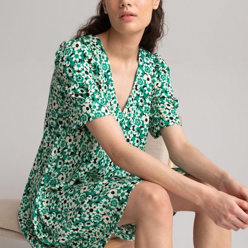 Robe courte col v imprime floral vert La Redoute Collections La Redoute