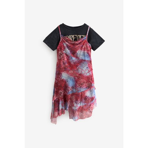 Robe et t shirt ensemble 2 en 1 imprime floral rouge bleu Next La Redoute