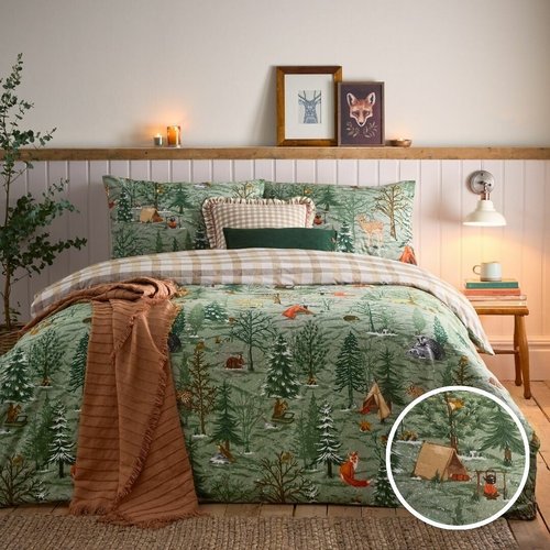 100 brushed cotton duvet cover and pillowcase set green Furn. La Redoute