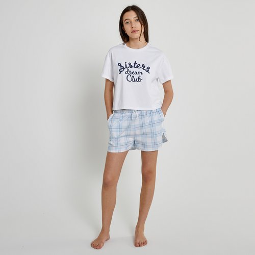 Pyjashort a message blanc bleu La Redoute Collections La Redoute