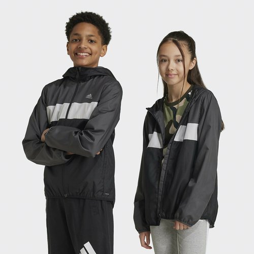 Giacca anti vento con cappuccio nero grigio bianco Adidas Sportswear La Redoute