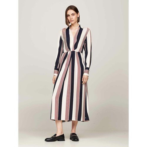 Robe midi rayee manches longues blanc Tommy Hilfiger La Redoute