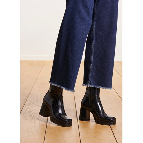 Bottines vernis a talons bleu marine La Fee Maraboutee La Redoute