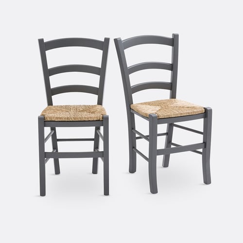 Ensemble De Chaises De Cuisine En Bois Naturel Et Paille - Style Naturel