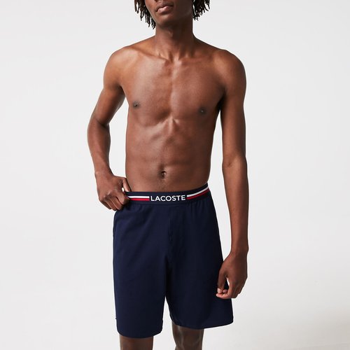 Cotton pyjama shorts with tricolour waistband navy blue Lacoste La Redoute