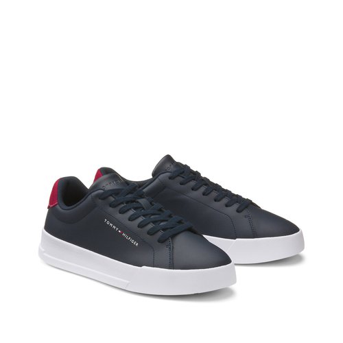 Baskets court en cuir Tommy Hilfiger bleu marine La Redoute
