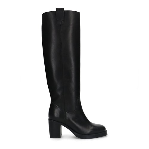 Bottes a talon en cuir noir Sacha La Redoute