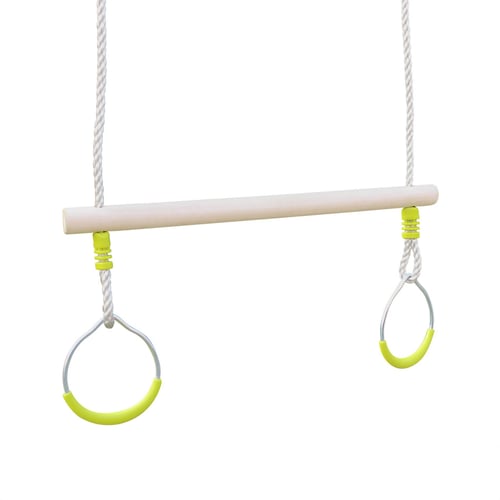 Balançoire Trapèze 3 En 1 Avec Anneaux - Pour Portique - Hauteur Ajustable 190-250 Cm - Corde Imputrescible