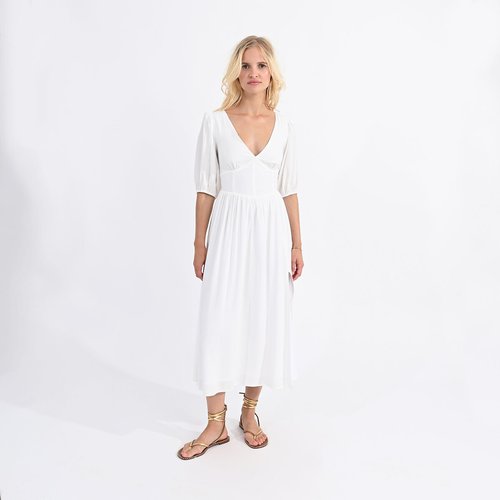 Robe col v manches bouffantes ecru Molly Bracken La Redoute