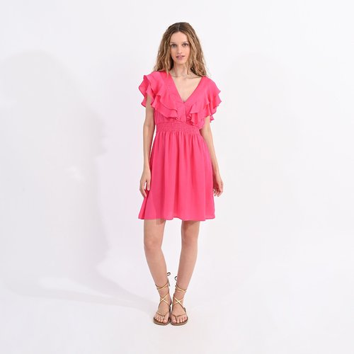 Jurk met v hals en mouwen met volant fuchsia Lili Sidonio La Redoute