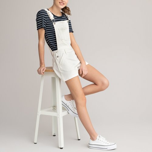 Salopette short en denim ecru La Redoute Collections La Redoute
