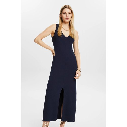 Cotton v neck midaxi dress navy blue Esprit La Redoute