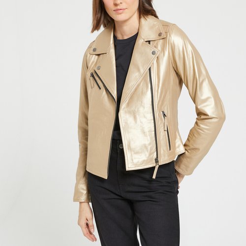 Blouson zippe en cuir metallise club metal dore Oakwood La Redoute