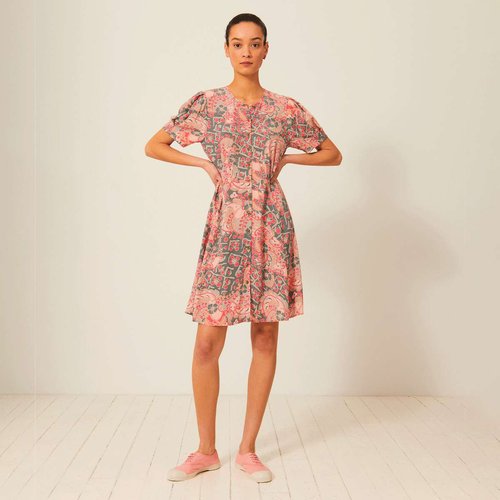Robe courte evasee en viscose coton imprime loeva kilmani print Bensimon La Redoute