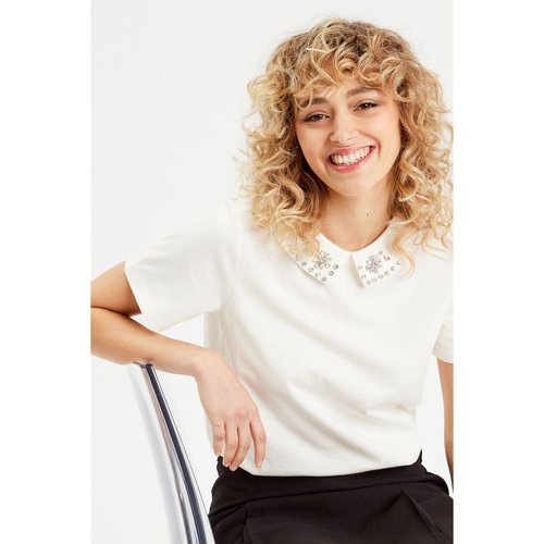 T shirt manches courtes bijoux ecru Cache Cache La Redoute