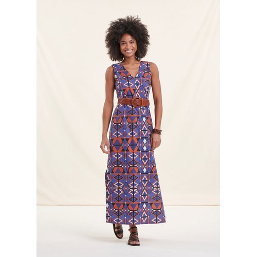 Robe longue en coton imprime ethnique marron bleu La Fee Maraboutee La Redoute