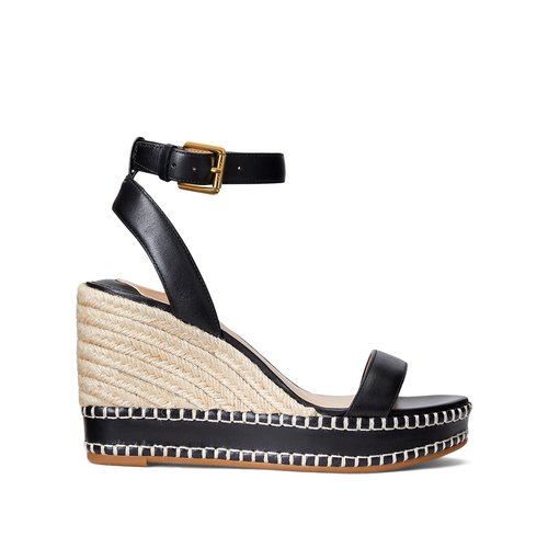 Espadrilles in leer en sleehak zwart Lauren Ralph Lauren La Redoute