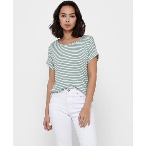 Tankaneo T-shirt Été Femme Rayé Col Rond Manches Courtes Volants - Haut Casual Rayures Coton Élégant