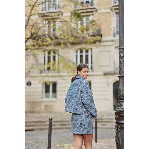 Vane oversized cropped jacket in tweed, blue, La Petite Etoile