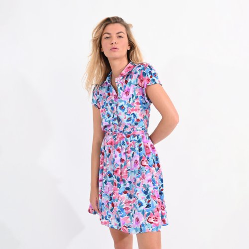 Floral buttoned mini dress pink blue Molly Bracken La Redoute