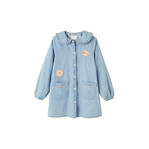 Tablier d ecoliere en denim leger bleu jean Vertbaudet La Redoute