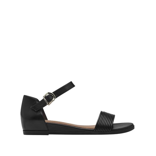 Womens black leather wedge sandals top