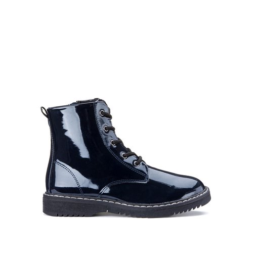 Patent zipped ankle boots with laces navy blue La Redoute Collections La Redoute