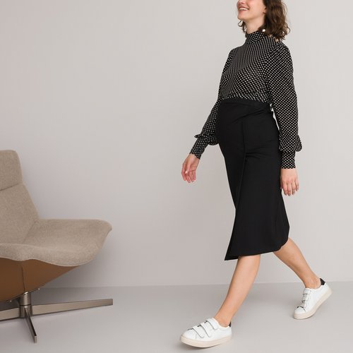 Jupe de grossesse portefeuille longueur midi 3 4 noir La Redoute Collections La Redoute
